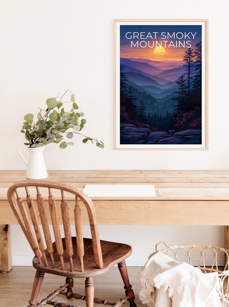 Affiche Great Smoky Mountains, Impression Smoky Mountains, Affiche Tennessee, Affiche Caroline du Nord, Affiche de randonnée, Affiche de montagne