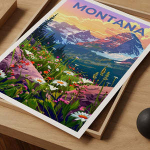 Montana Poster, Montana Print, Mountain Poster, Mountain Art, Flowers Poster, Forest Print, Birthday Gift
