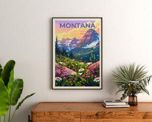 Montana Poster, Montana Print, Mountain Poster, Mountain Art, Flowers Poster, Forest Print, Birthday Gift