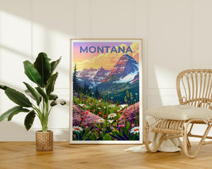 Montana Poster, Montana Print, Mountain Poster, Mountain Art, Flowers Poster, Forest Print, Birthday Gift