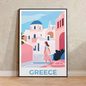 Greece Travel Poster, Santorini Print, Minimalist Art, Europe Illustration, Landscape Poster, Scenic Wall Art, Home Decor, Birthday Gift