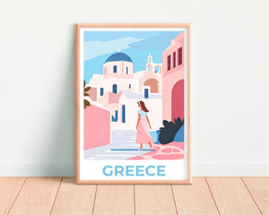 Greece Travel Poster, Santorini Print, Minimalist Art, Europe Illustration, Landscape Poster, Scenic Wall Art, Home Decor, Birthday Gift