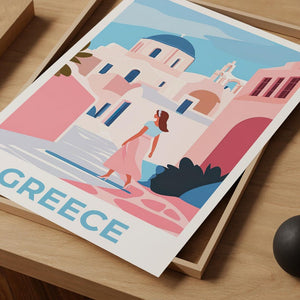Greece Travel Poster, Santorini Print, Minimalist Art, Europe Illustration, Landscape Poster, Scenic Wall Art, Home Decor, Birthday Gift