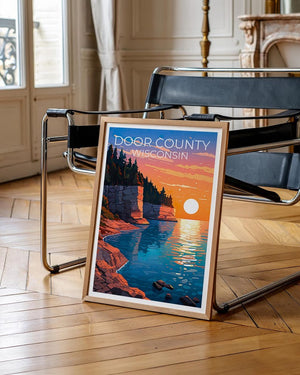 Door County Travel Print, Wisconsin Poster, Cliff Wall Art, Coast Illustration, Door County Poster, Home Decor, Birthday Gift