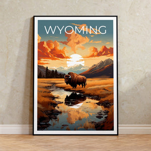 Wyoming Poster, Bison Print, Bison Art, Bison Print, Wyoming Travel Poster, Mountain Poster, Wyoming Gift