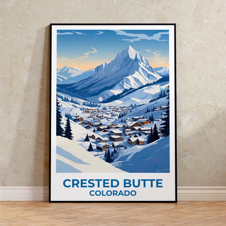 Crested Butte Travel Print Colorado Poster Rockies Wall Art Mountain Illustration Winter Town  Poster Home Decor Birthday Gift