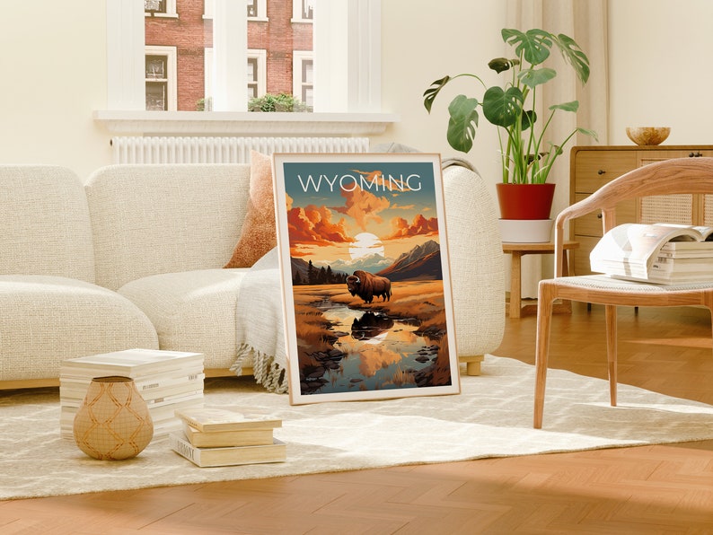 Wyoming Poster, Bison Print, Bison Art, Bison Print, Wyoming Travel Poster, Mountain Poster, Wyoming Gift