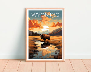 Wyoming Poster, Bison Print, Bison Art, Bison Print, Wyoming Travel Poster, Mountain Poster, Wyoming Gift