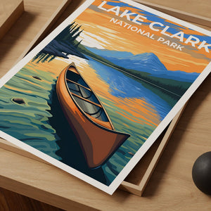 Affiche de voyage sur le lac Clark, art mural sur l'Alaska, impression sur l'Alaska, affiche sur le lac Clark, affiche sur le lac, affiche sur la nature, art sur le lac Clark