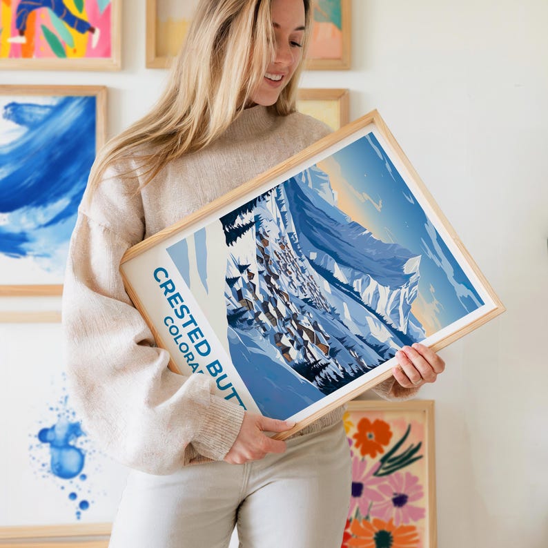 Crested Butte Travel Print Colorado Poster Rockies Wall Art Mountain Illustration Winter Town  Poster Home Decor Birthday Gift