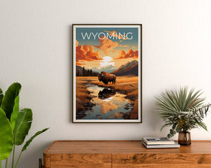 Wyoming Poster, Bison Print, Bison Art, Bison Print, Wyoming Travel Poster, Mountain Poster, Wyoming Gift