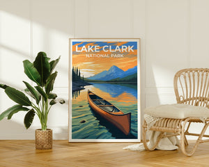 Affiche de voyage sur le lac Clark, art mural sur l'Alaska, impression sur l'Alaska, affiche sur le lac Clark, affiche sur le lac, affiche sur la nature, art sur le lac Clark