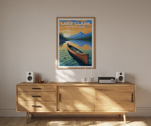 Affiche de voyage sur le lac Clark, art mural sur l'Alaska, impression sur l'Alaska, affiche sur le lac Clark, affiche sur le lac, affiche sur la nature, art sur le lac Clark