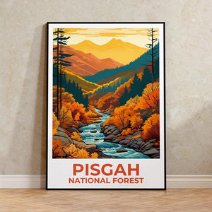 Affiche de la forêt nationale de Pisgah, affiche de Caroline du Nord, affiche imprimée de Pisgah, idée cadeau de voyage, illustration de forêt