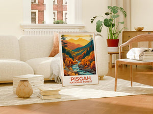 Affiche de la forêt nationale de Pisgah, affiche de Caroline du Nord, affiche imprimée de Pisgah, idée cadeau de voyage, illustration de forêt