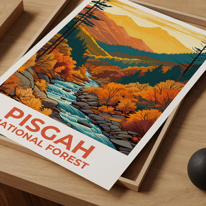 Affiche de la forêt nationale de Pisgah, affiche de Caroline du Nord, affiche imprimée de Pisgah, idée cadeau de voyage, illustration de forêt