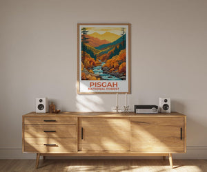 Affiche de la forêt nationale de Pisgah, affiche de Caroline du Nord, affiche imprimée de Pisgah, idée cadeau de voyage, illustration de forêt