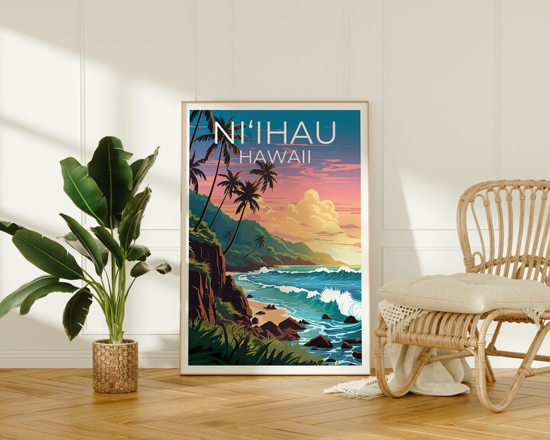 Ni‘ihau Poster, Hawaii Print, Hawaii Art, Ni‘ihau Print, Ni‘ihau Travel Poster, Hawaii Poster, Ni‘ihau Wall Art