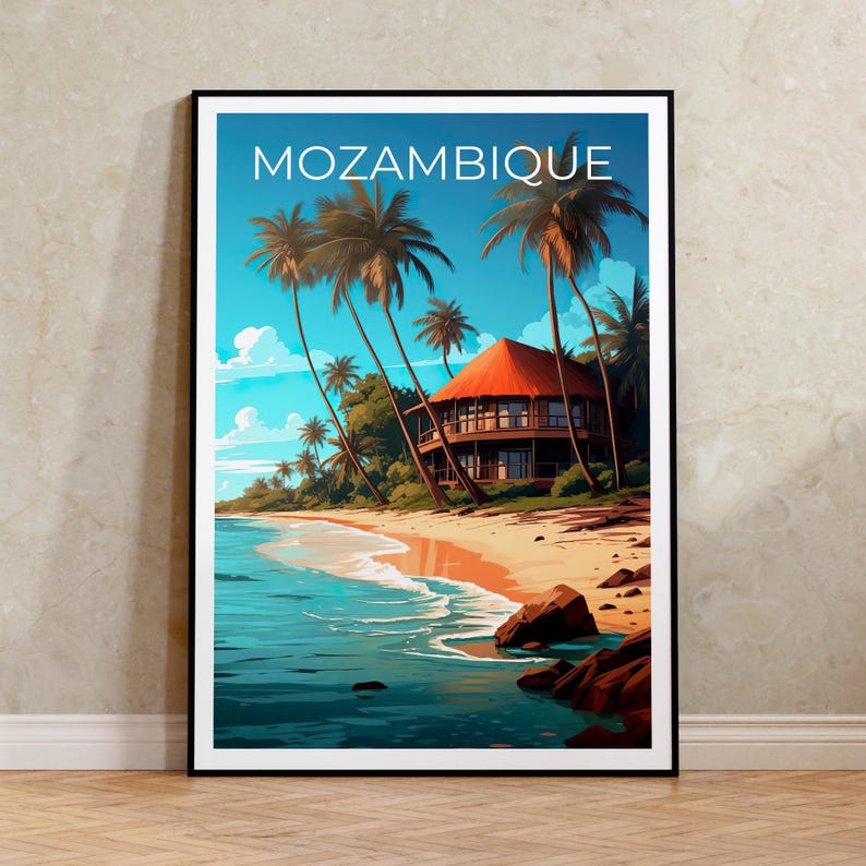 Mozambique Travel Poster, Africa Print, Beach Wall Art, Coastal Illustration, Mozambique Print, Home Decor, Birthday Gift
