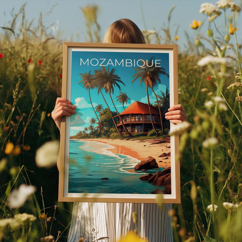 Mozambique Travel Poster, Africa Print, Beach Wall Art, Coastal Illustration, Mozambique Print, Home Decor, Birthday Gift