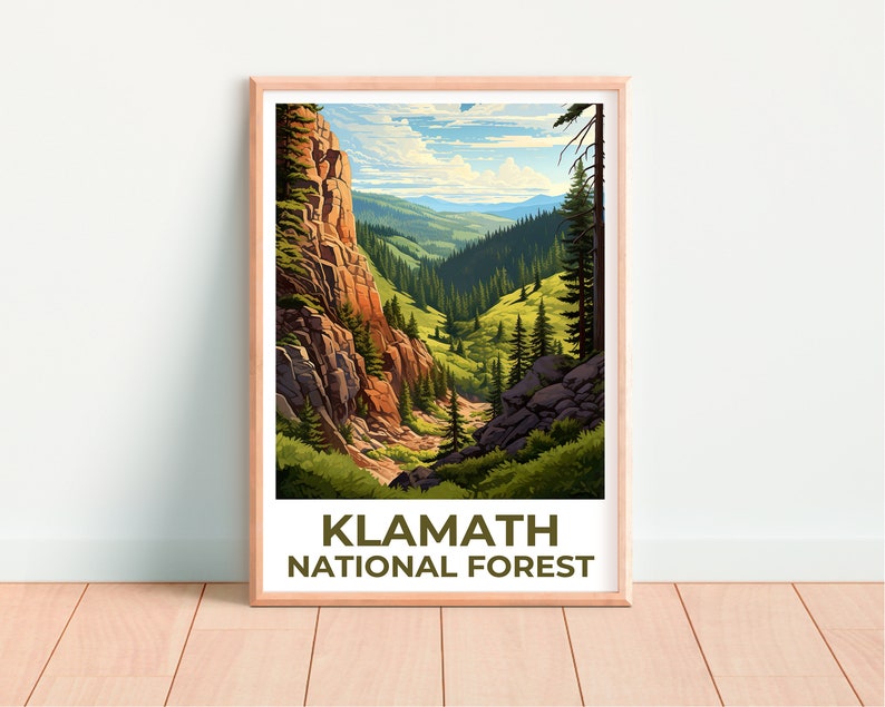 Klamath Forest Reiseposter, Kalifornien Wandkunst, Kalifornien Druck, Klamath Forest Poster, Kalifornien Poster, Klamath Forest Kunst