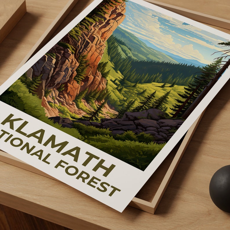 Klamath Forest Reiseposter, Kalifornien Wandkunst, Kalifornien Druck, Klamath Forest Poster, Kalifornien Poster, Klamath Forest Kunst