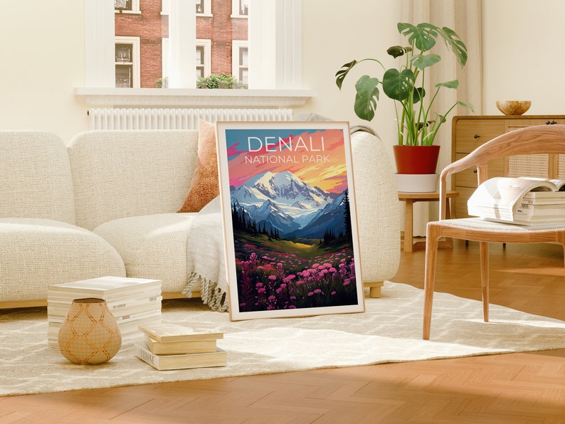 Affiche du parc national de Denali, impression du parc de Denali, art de l'Alaska, impression de l'Alaska, affiche de montagne, affiche de Denali, affiche de l'Alaska