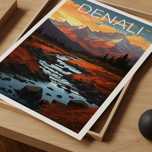 Affiche de voyage Denali, art mural de l'Alaska, impression de l'Alaska, affiche Denali, affiche de l'Alaska, affiche de montagne, art Denali