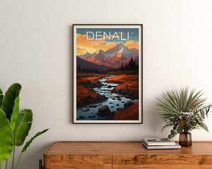 Affiche de voyage Denali, art mural de l'Alaska, impression de l'Alaska, affiche Denali, affiche de l'Alaska, affiche de montagne, art Denali