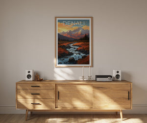 Affiche de voyage Denali, art mural de l'Alaska, impression de l'Alaska, affiche Denali, affiche de l'Alaska, affiche de montagne, art Denali