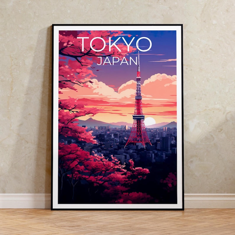 Tokyo Travel Poster, Japan Print, Tokyo Tower Art, Asia Illustration, City Skyline Poster, Scenic Wall Art, Home Decor, Birthday Gift