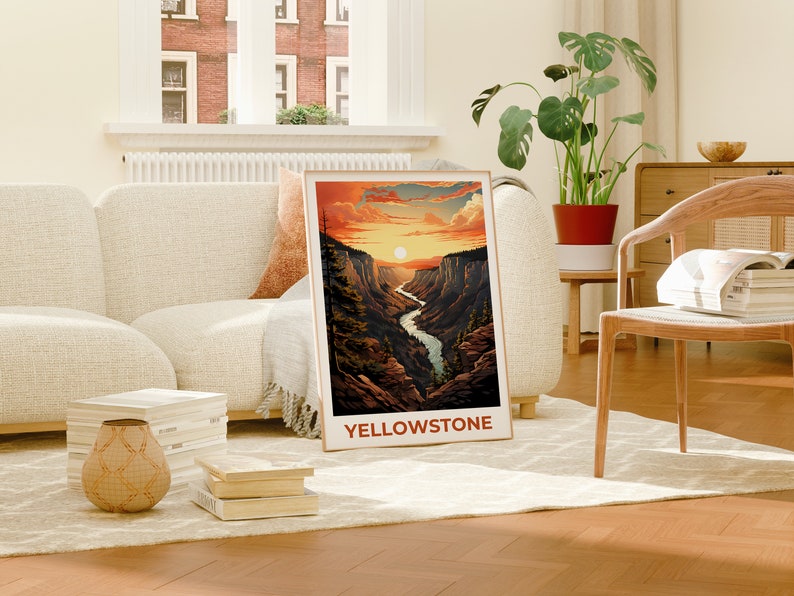 Affiche de voyage de Yellowstone, art mural du Wyoming, impression du Wyoming, affiche de Yellowstone, affiche du Wyoming, affiche du parc national, art de Yellowstone