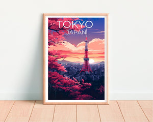 Tokyo Travel Poster, Japan Print, Tokyo Tower Art, Asia Illustration, City Skyline Poster, Scenic Wall Art, Home Decor, Birthday Gift
