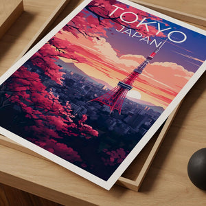Tokyo Travel Poster, Japan Print, Tokyo Tower Art, Asia Illustration, City Skyline Poster, Scenic Wall Art, Home Decor, Birthday Gift