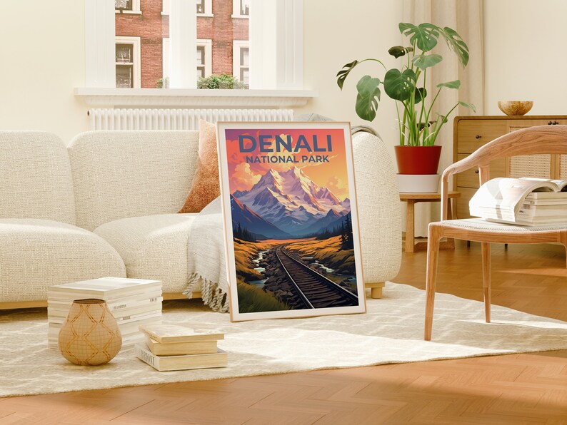 Affiche de voyage Denali, art mural Alaska, impression Alaska, affiche Denali, affiche Alaska, affiche nature, art Denali