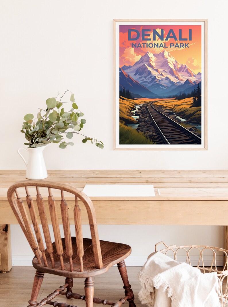 Affiche de voyage Denali, art mural Alaska, impression Alaska, affiche Denali, affiche Alaska, affiche nature, art Denali