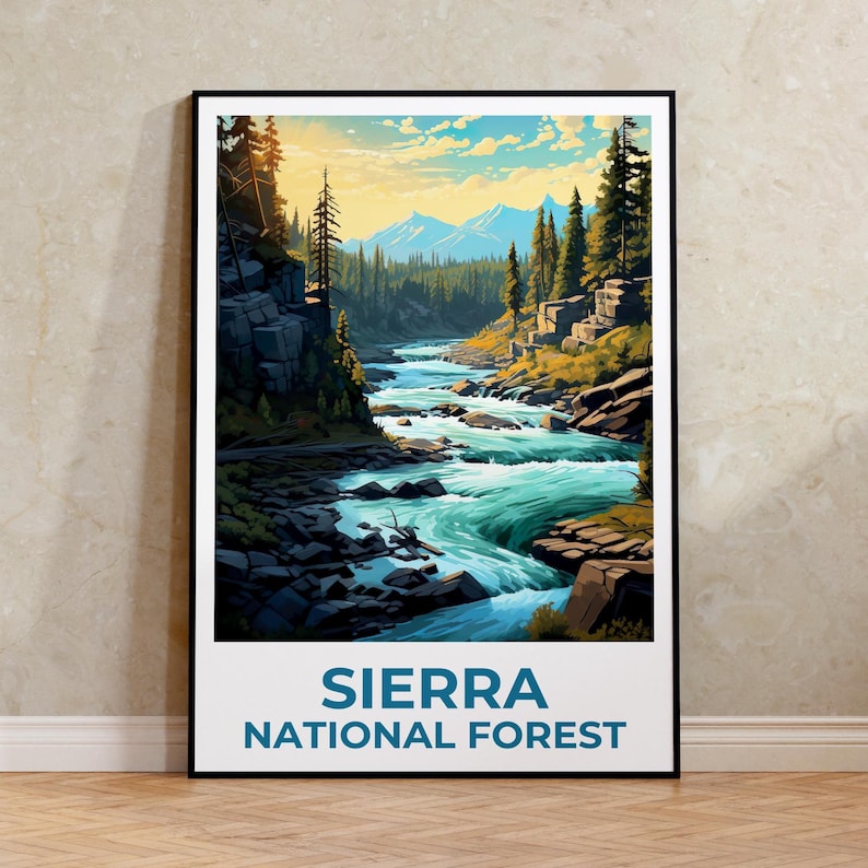 Sierra National Forest Travel Print, California Poster, Forest Wall Art, Mountain Illustration, Sierra Poster, Home Decor, Birthday Gift