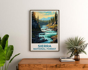 Sierra National Forest Travel Print, California Poster, Forest Wall Art, Mountain Illustration, Sierra Poster, Home Decor, Birthday Gift