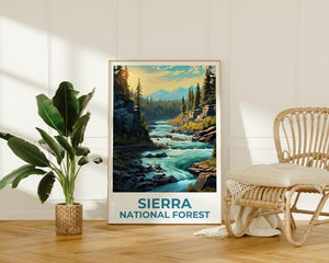 Sierra National Forest Travel Print, California Poster, Forest Wall Art, Mountain Illustration, Sierra Poster, Home Decor, Birthday Gift