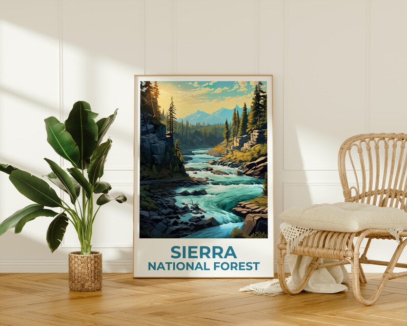 Sierra National Forest Travel Print, California Poster, Forest Wall Art, Mountain Illustration, Sierra Poster, Home Decor, Birthday Gift