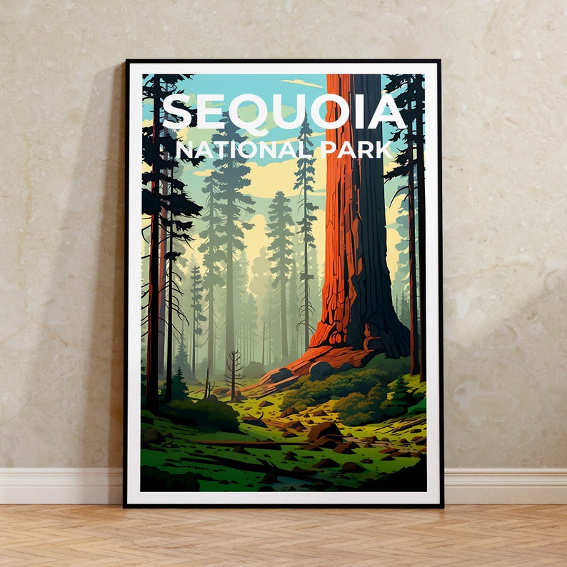 Affiche de voyage Sequoia, Art mural de Californie, Impression de Californie, Affiche Sequoia, Affiche d'arbre Sequoia, Affiche Nature, Art Sequoia