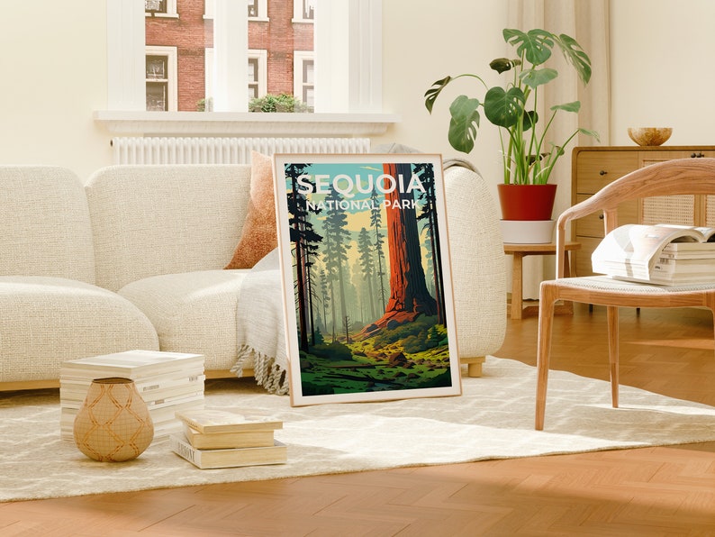 Affiche de voyage Sequoia, Art mural de Californie, Impression de Californie, Affiche Sequoia, Affiche d'arbre Sequoia, Affiche Nature, Art Sequoia