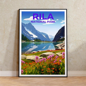 Affiche de voyage du parc national de Rila, art bulgare, impression bulgare, affiche du parc national de Rila, affiche Rila, affiche nature