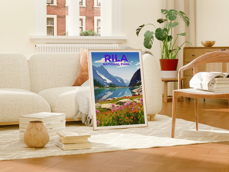 Affiche de voyage du parc national de Rila, art bulgare, impression bulgare, affiche du parc national de Rila, affiche Rila, affiche nature