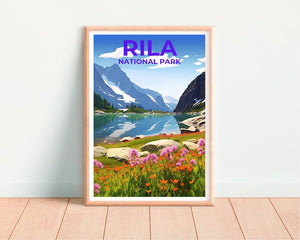 Affiche de voyage du parc national de Rila, art bulgare, impression bulgare, affiche du parc national de Rila, affiche Rila, affiche nature
