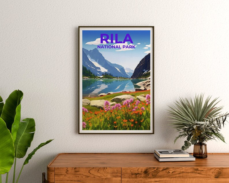 Affiche de voyage du parc national de Rila, art bulgare, impression bulgare, affiche du parc national de Rila, affiche Rila, affiche nature
