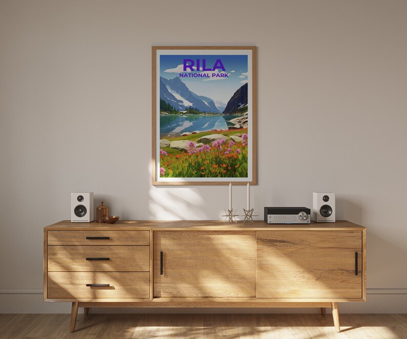 Affiche de voyage du parc national de Rila, art bulgare, impression bulgare, affiche du parc national de Rila, affiche Rila, affiche nature