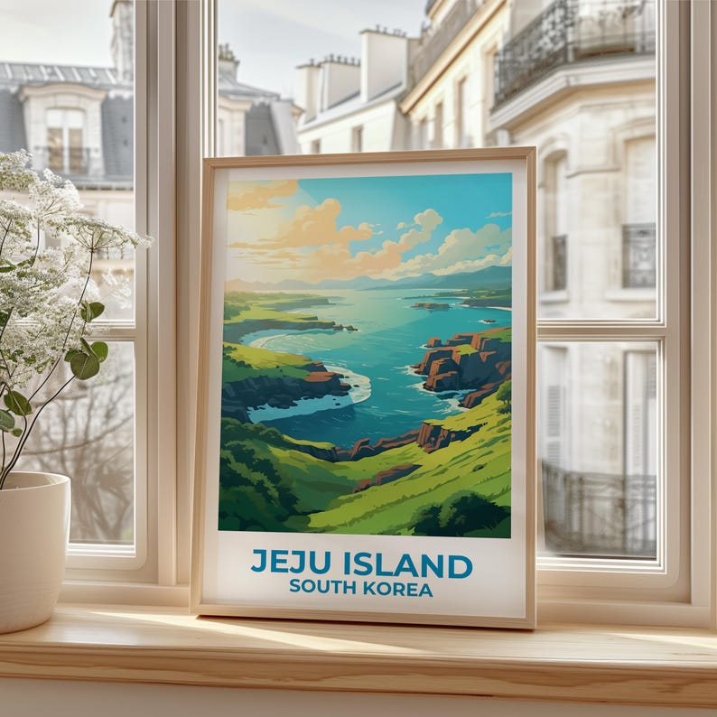 Jeju Island Travel Print, South Korea Poster, Asia Wall Art, Coast Illustration, Jeju Island Poster, Home Decor, Birthday Gift