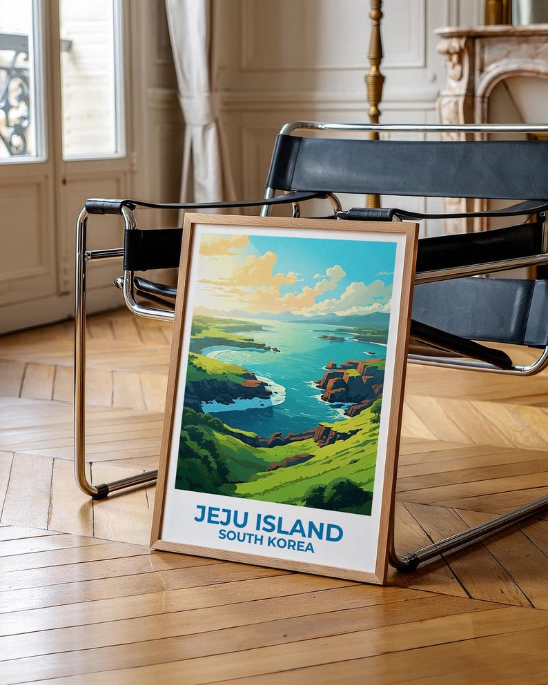 Jeju Island Travel Print, South Korea Poster, Asia Wall Art, Coast Illustration, Jeju Island Poster, Home Decor, Birthday Gift