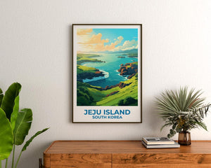 Jeju Island Travel Print, South Korea Poster, Asia Wall Art, Coast Illustration, Jeju Island Poster, Home Decor, Birthday Gift